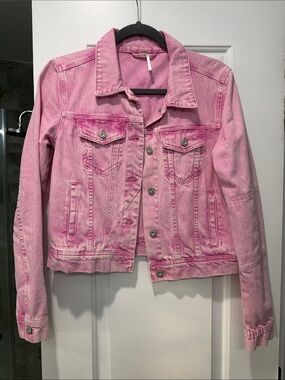 We The Free Pink Denim Trucker Jacket